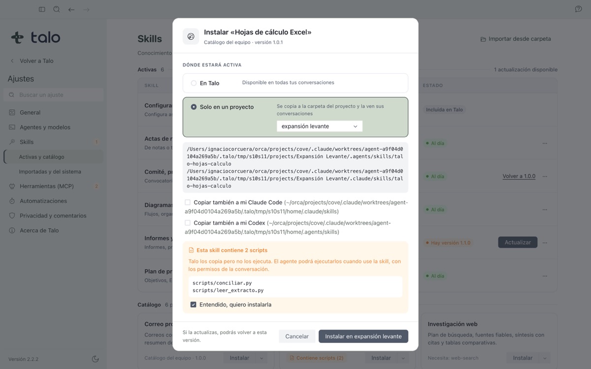 Installing a skill from the catalog