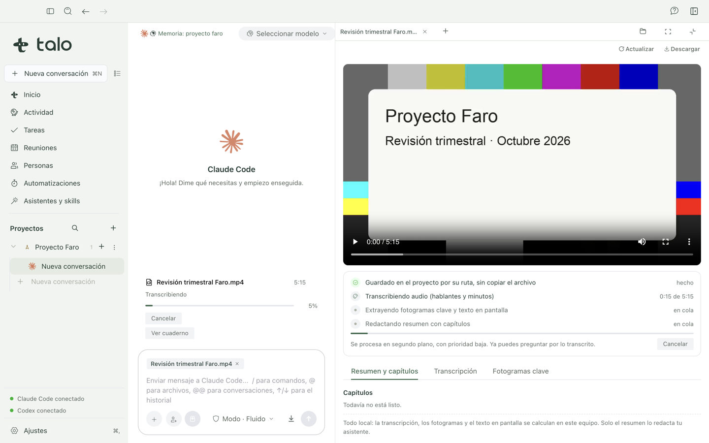 Un vídeo recién soltado en el chat, transcribiéndose con su progreso