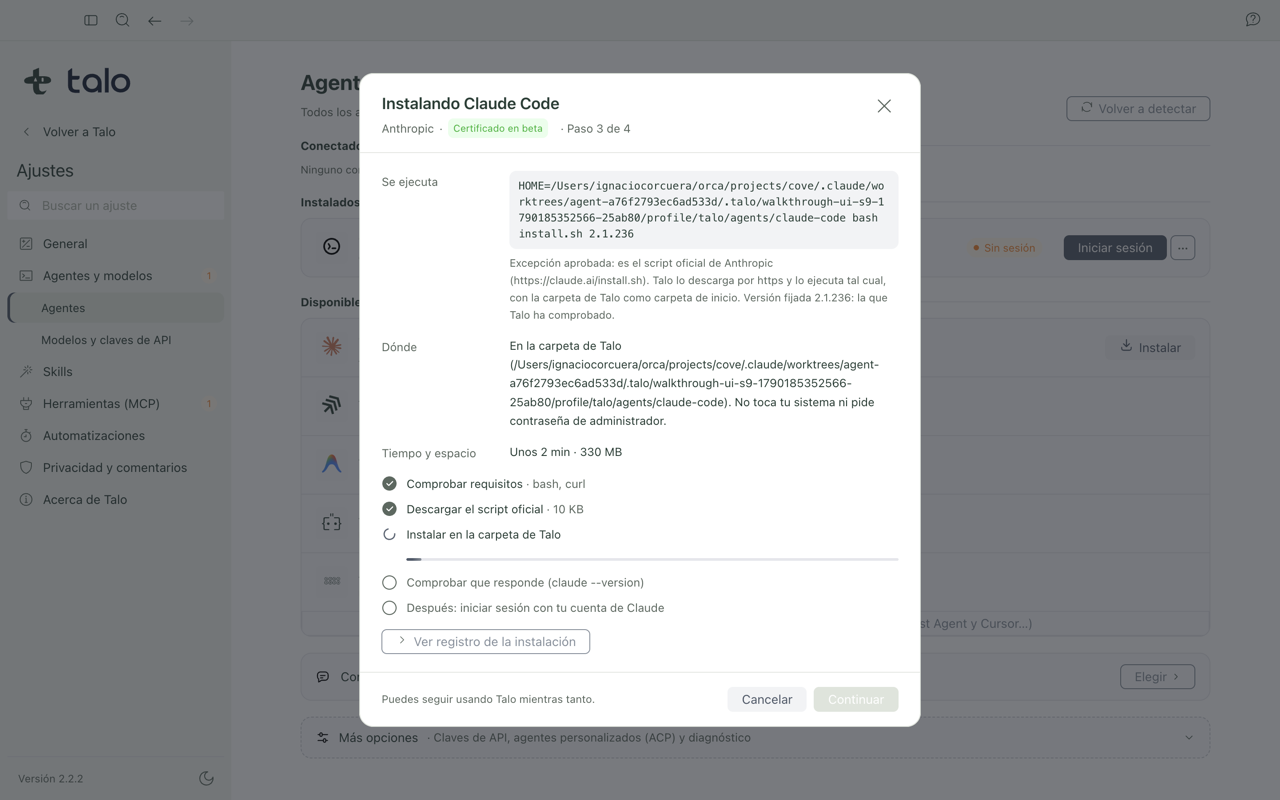 Instalando Claude Code desde Talo