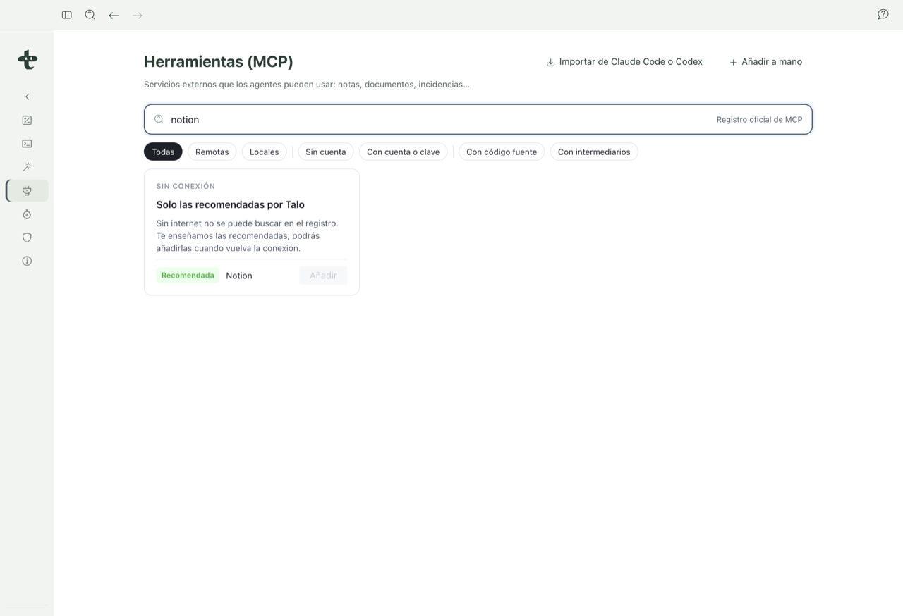 Registro de herramientas sin conexión