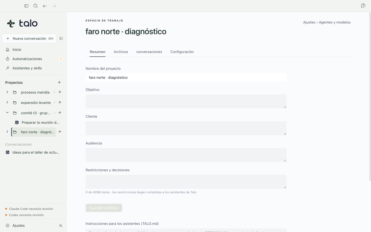 Cabecera de un proyecto con su ficha