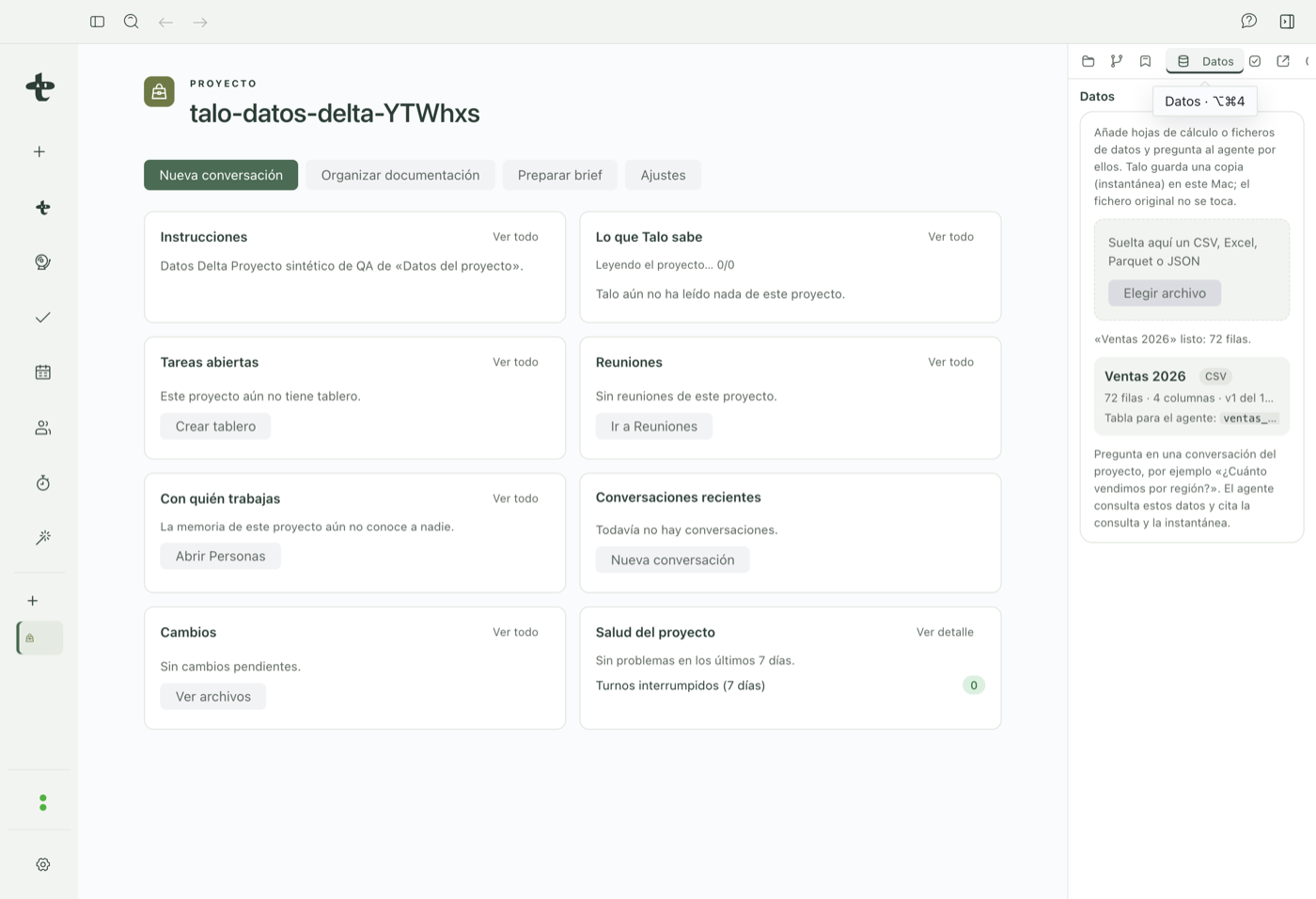 An imported source, with its rows, columns, and the snapshot the agent uses