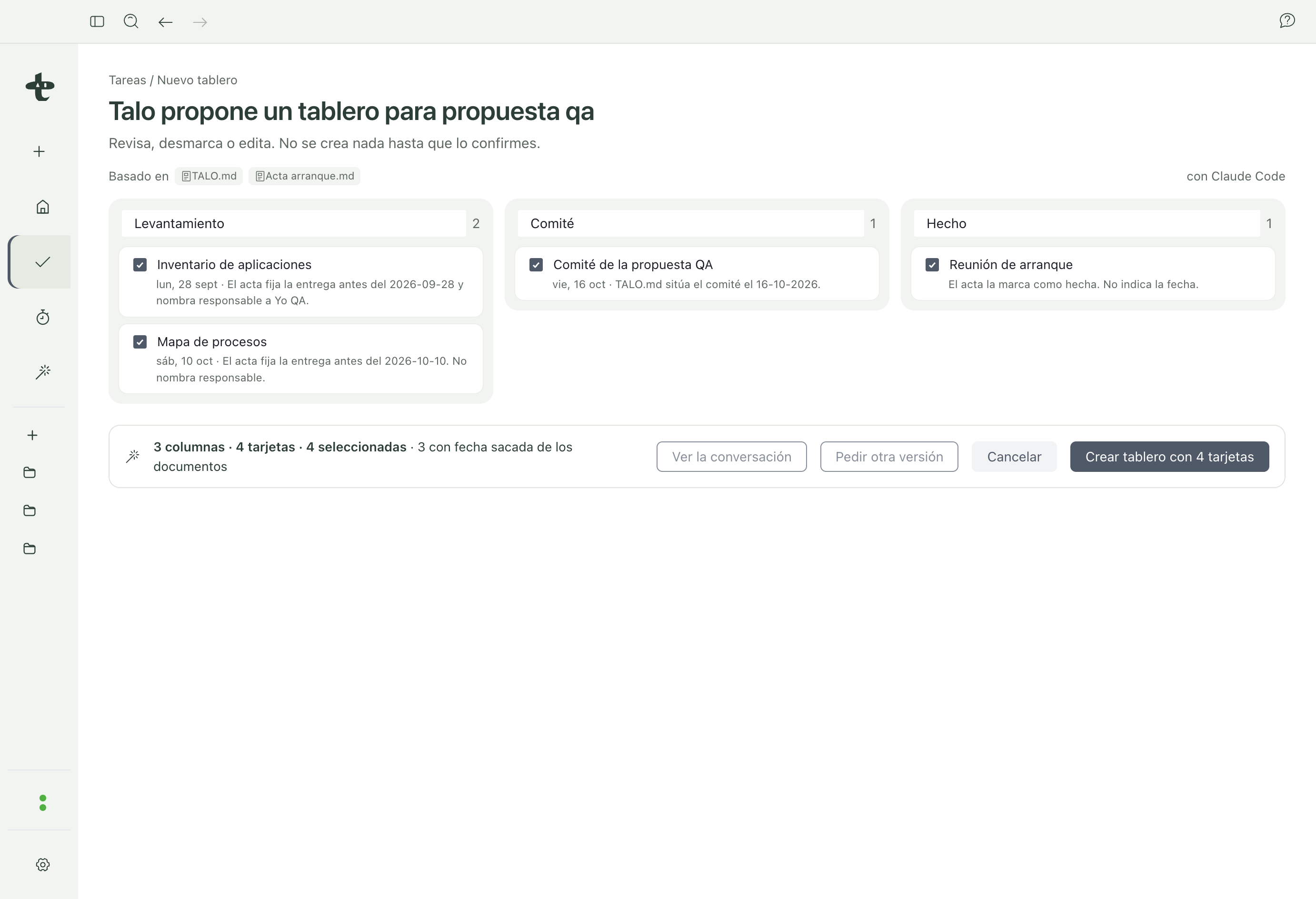 The board proposal that Ask Talo generates from meeting notes